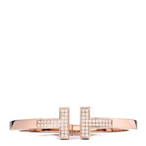 Tiffany & Co. Tiffany T Pavé Diamond Square Bracelet in 18k Rose Gold, Size M